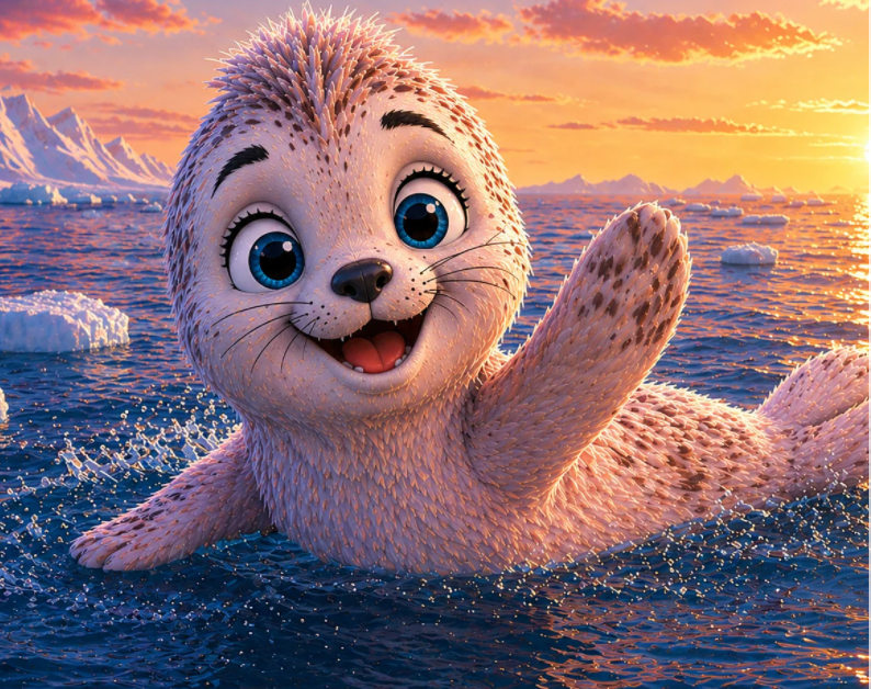 Luna the Baby Seal — illustrated portrait