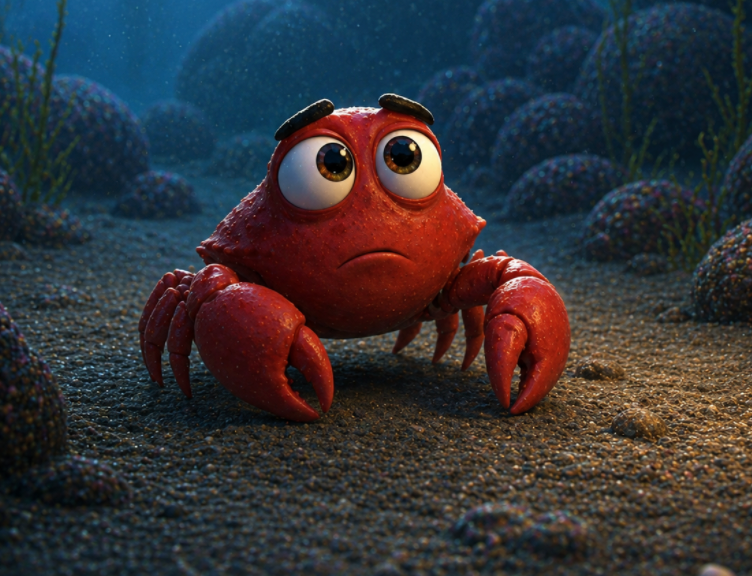 Marcel the Grumpy Crab — illustrated portrait